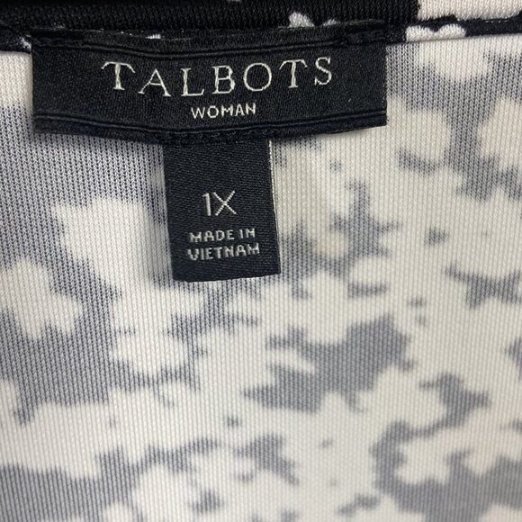 Talbots Top Blouse Black and White Floral Size 1X Spring Classic Long Sleeve - Picture 7 of 9